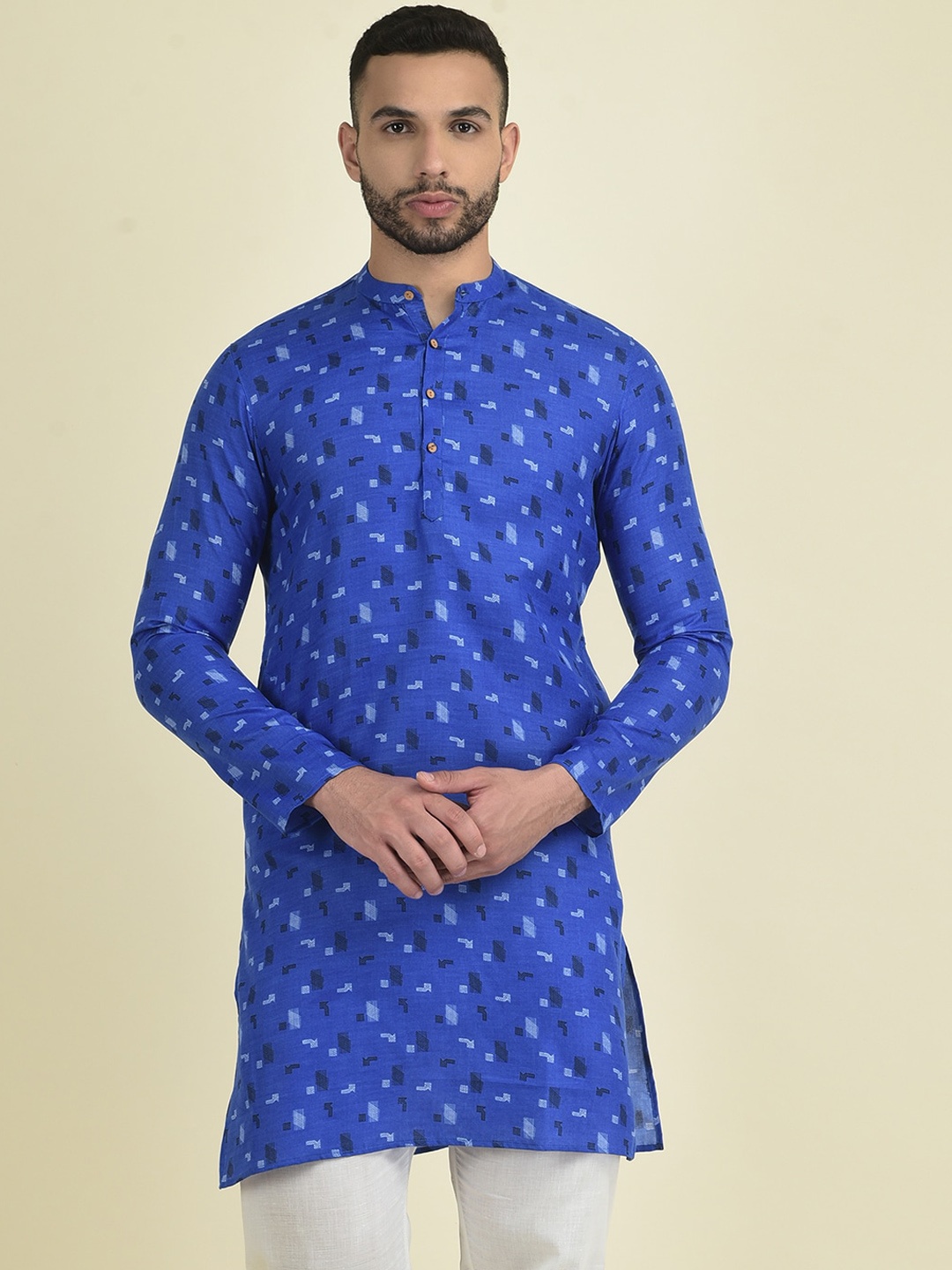 

DEYANN Men Abstract Printed Kurta with Pyjamas, Blue