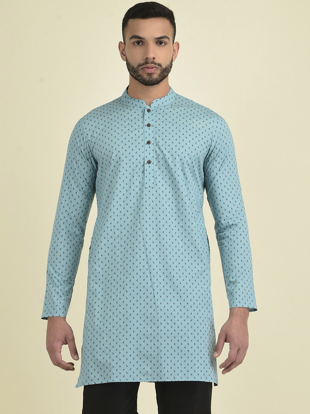 

DEYANN Men Printed Kurta with Pyjamas, Green