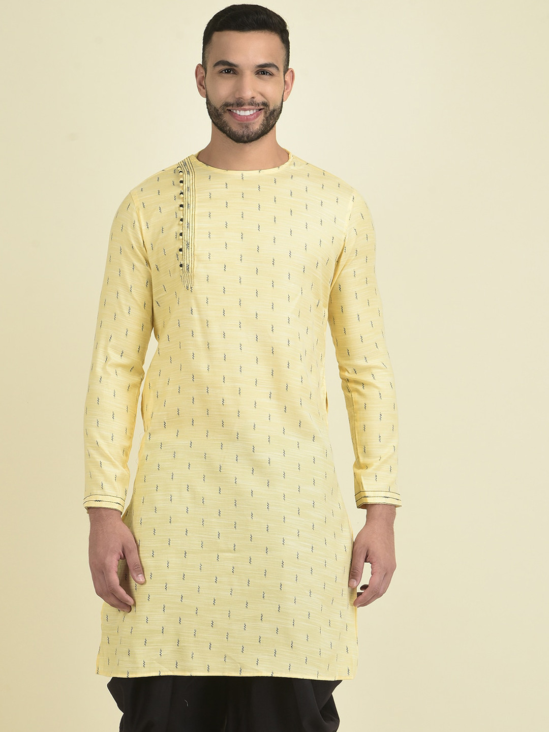 

DEYANN Men Woven Design Kurta with Dhoti Pants, Yellow