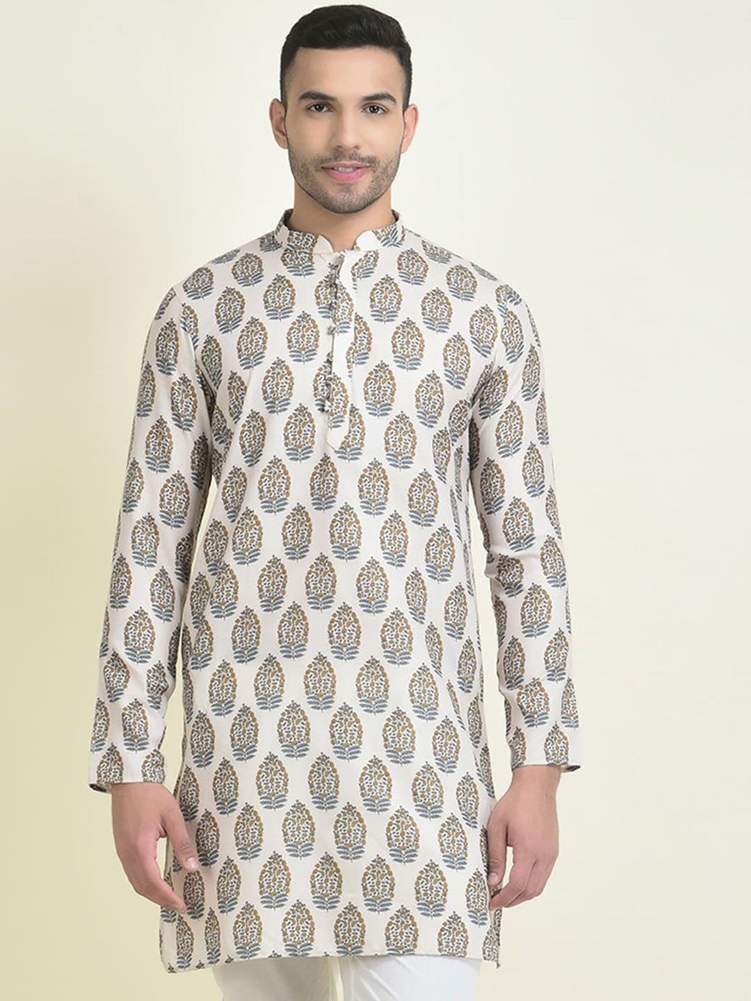 

DEYANN Men Ethnic Motifs Printed Kurta with Pyjamas, Off white