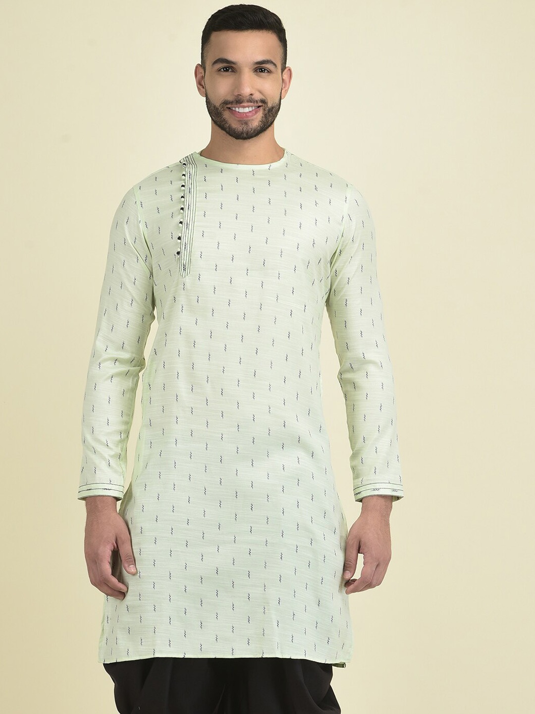 

DEYANN Men Printed Kurta With Dhoti, Green
