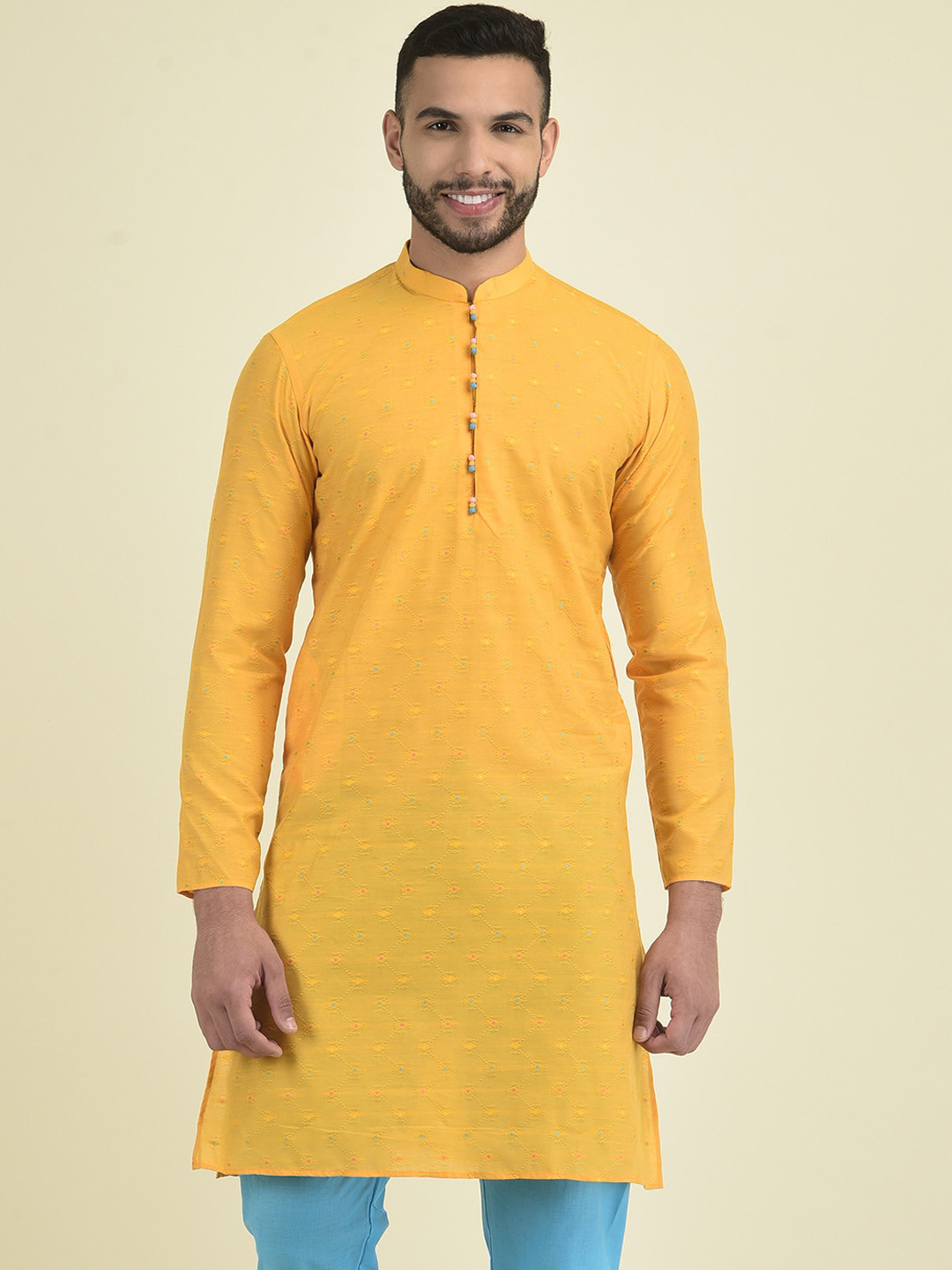 

DEYANN Men Yellow Embroidered Kurta With Pyjamas