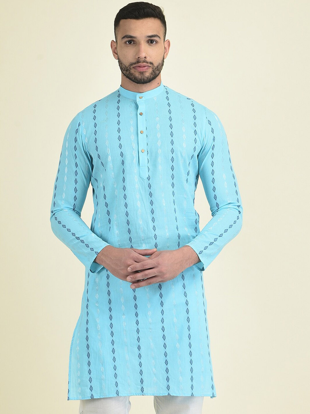 

DEYANN Men Printed Kurta With Pyjamas, Blue