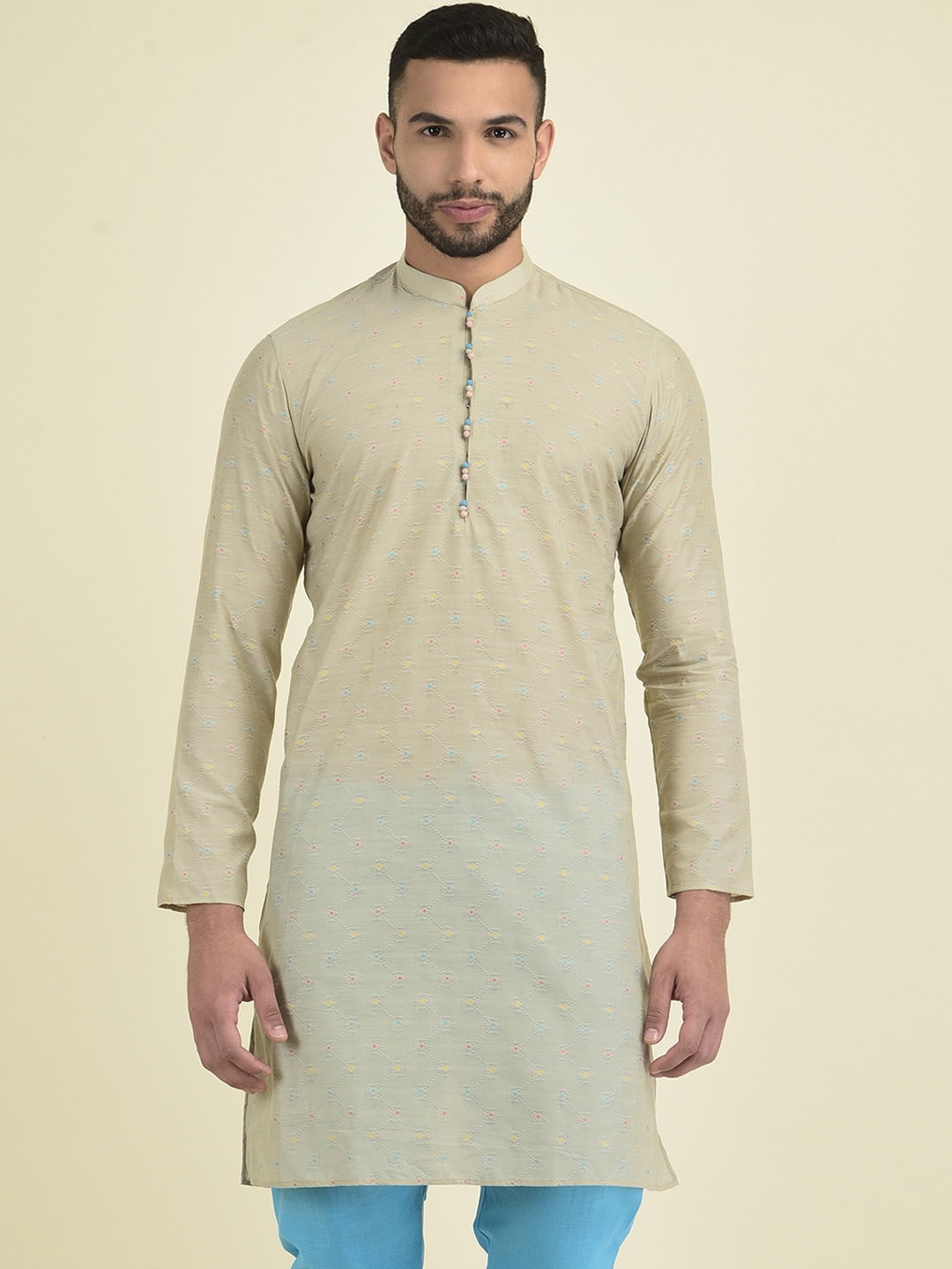 

DEYANN Men Embroidered Kurta With Pyjamas, Cream