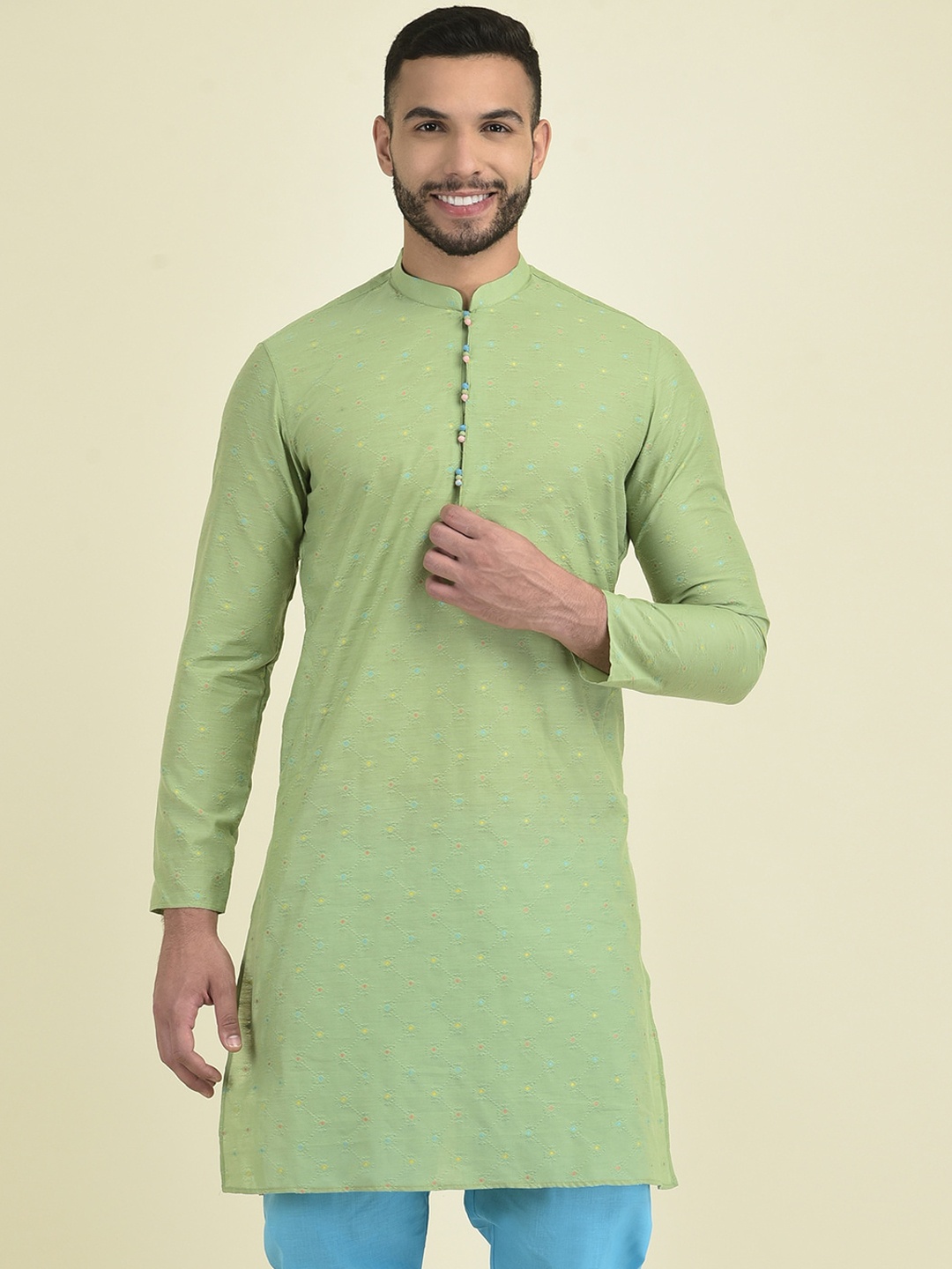 

DEYANN Men Embroidered Kurta With Pyjamas, Green