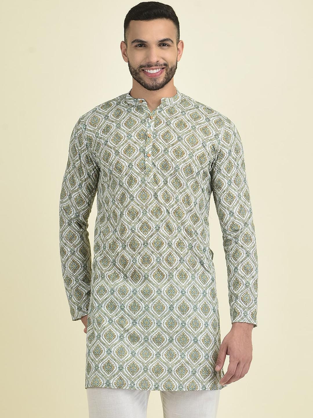 

DEYANN Men Ethnic Motifs Embroidered Kurta with Pyjamas, Green