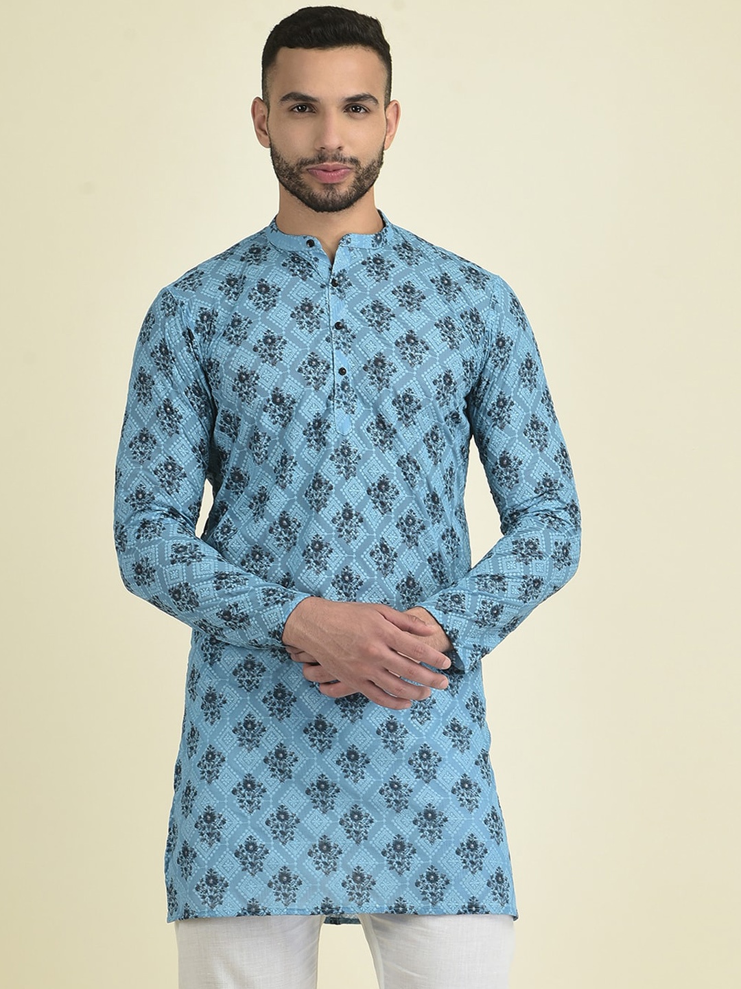 

DEYANN Men Ethnic Motifs Embroidered Kurta with Pyjamas, Blue