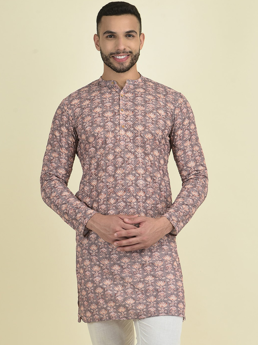 

DEYANN Men Ethnic Motifs Printed Kurta with Pyjamas, Brown