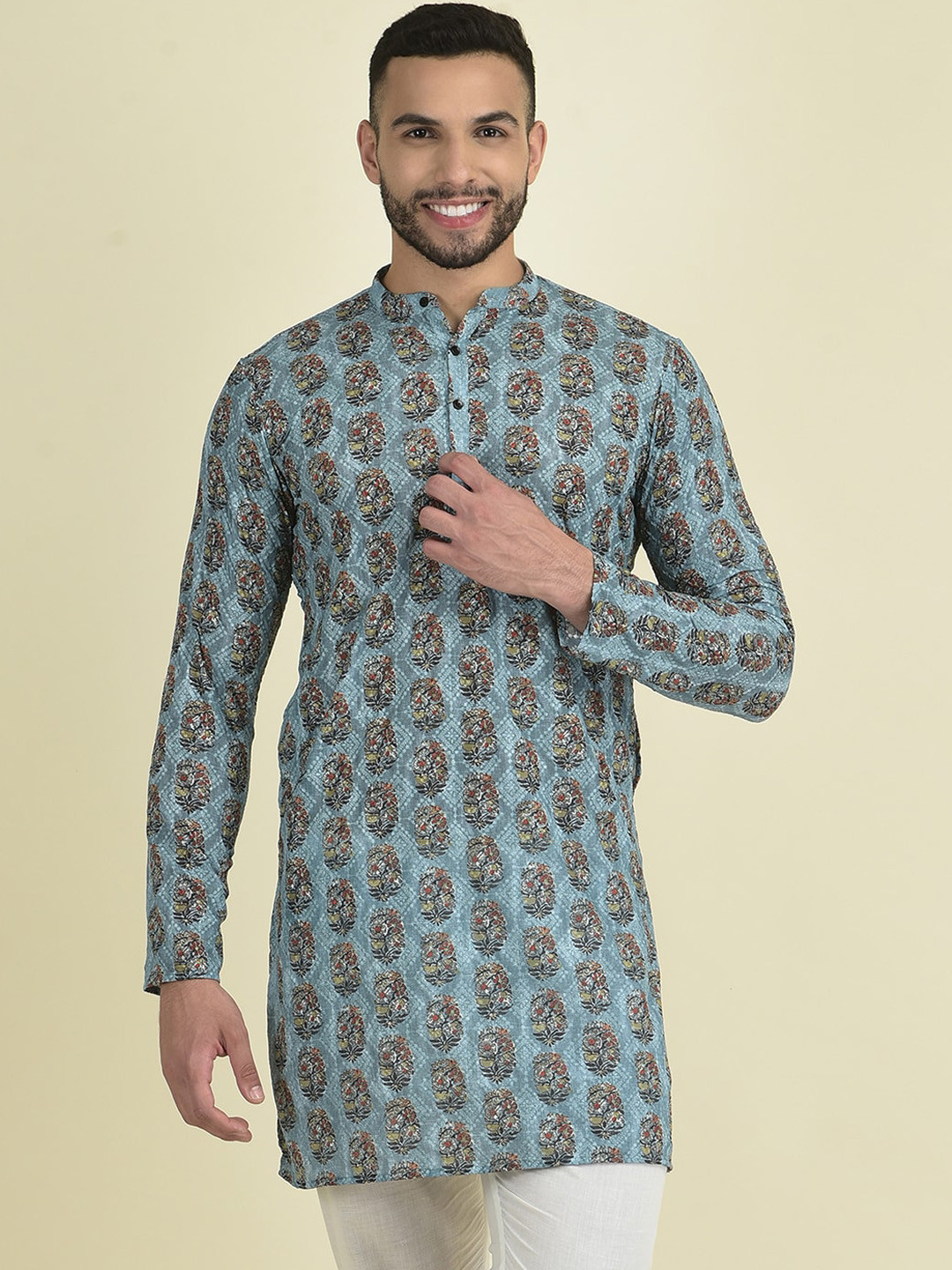 

DEYANN Men Ethnic Motifs Printed Kurta with Pyjamas, Blue