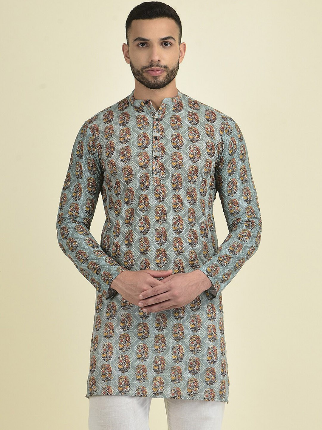 

DEYANN Men Ethnic Motifs Embroidered Kurta with Pyjamas, Grey