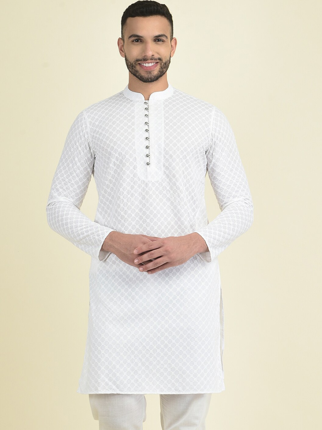 

DEYANN Men Ethnic Motifs Embroidered Pure Cotton Kurta with Pyjamas, White