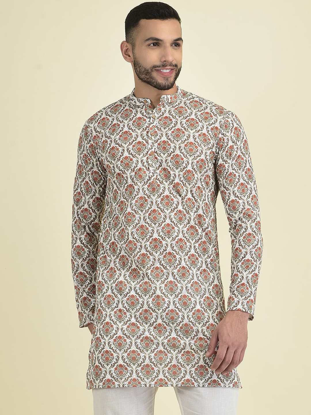 

DEYANN Men Ethnic Motifs Embroidered Kurta with Pyjamas, Cream