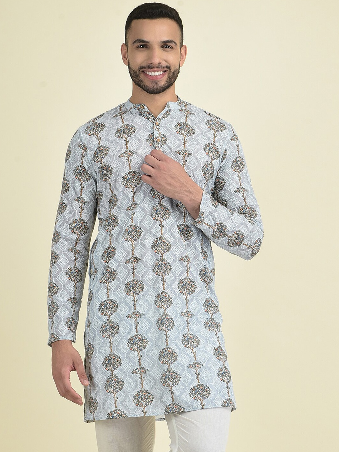 

DEYANN Men Ethnic Motifs Embroidered Thread Work Kurta with Pyjamas, Grey