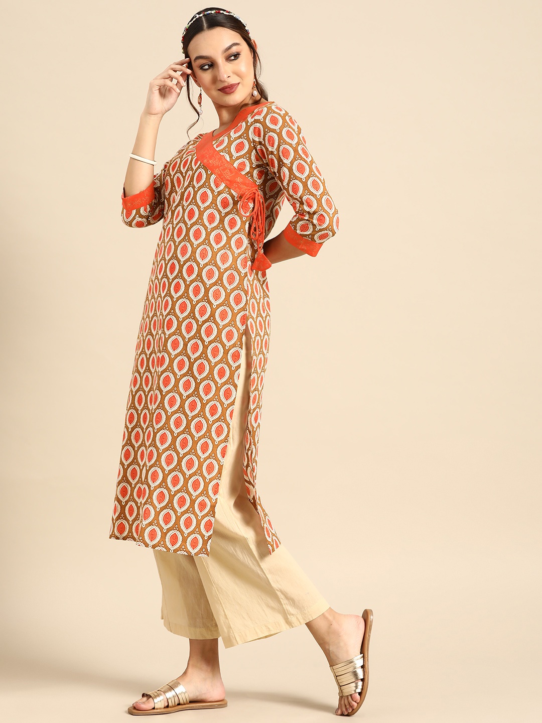 

Sangria Women Ethnic Motifs Printed Kurta, Brown