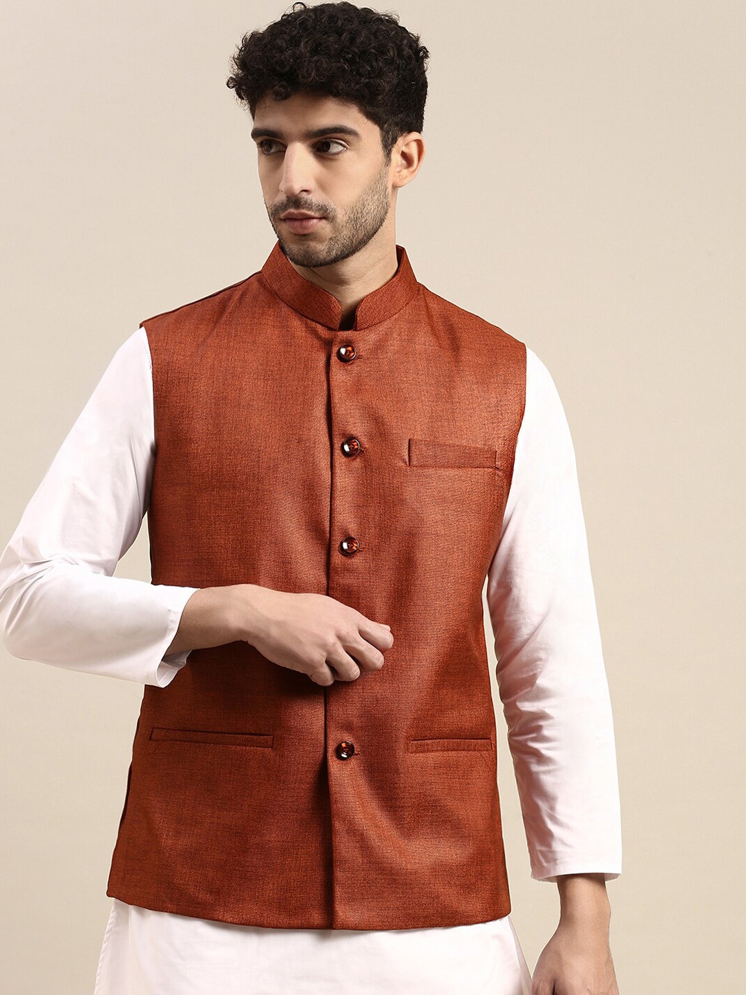 

Ramraj Men Woven Nehru Jackets, Brown
