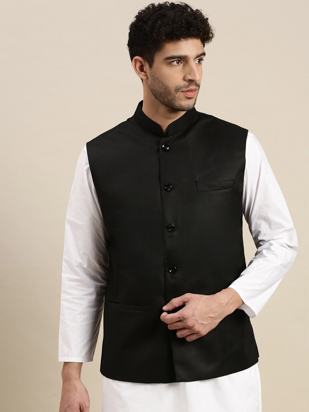

Ramraj Men Woven Nehru Jackets, Black