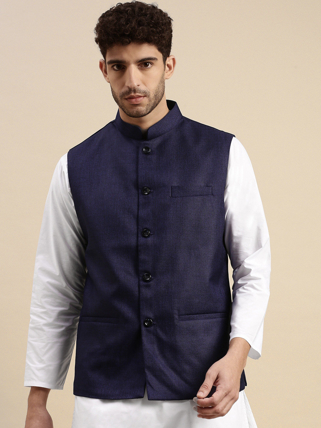 

Ramraj Men Woven Nehru Jacket, Navy blue