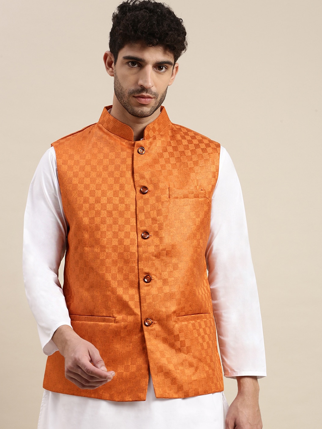 

Ramraj Men Woven Designed Nehru Jackets, Orange