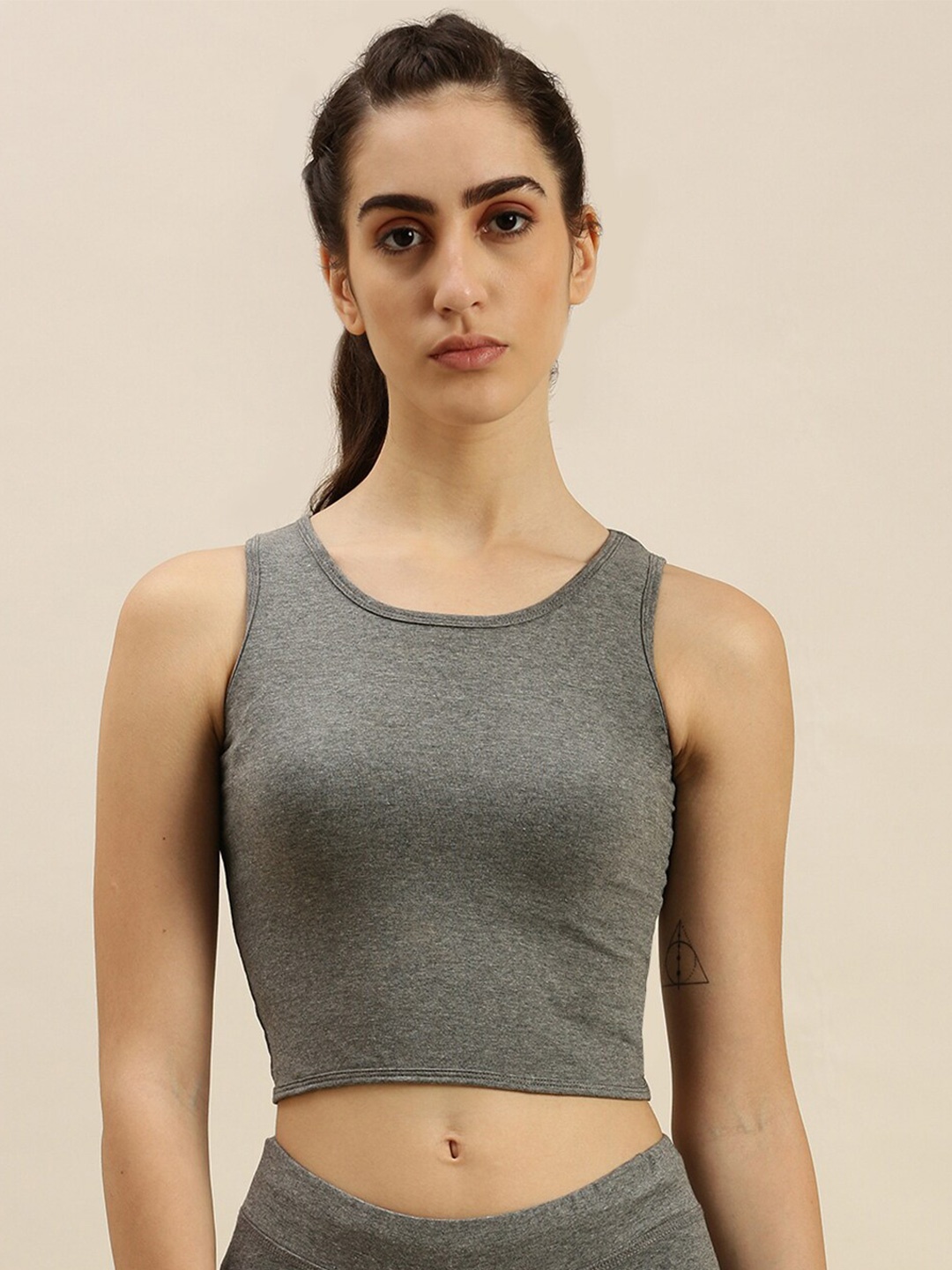 

De Moza Cotton Tank Crop Top, Charcoal