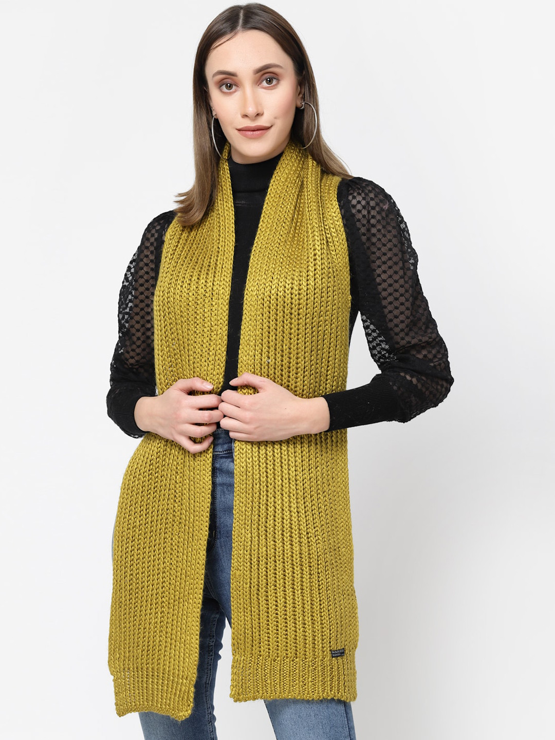 

513 Women Self Design Knitted Acrylic Muffler, Green