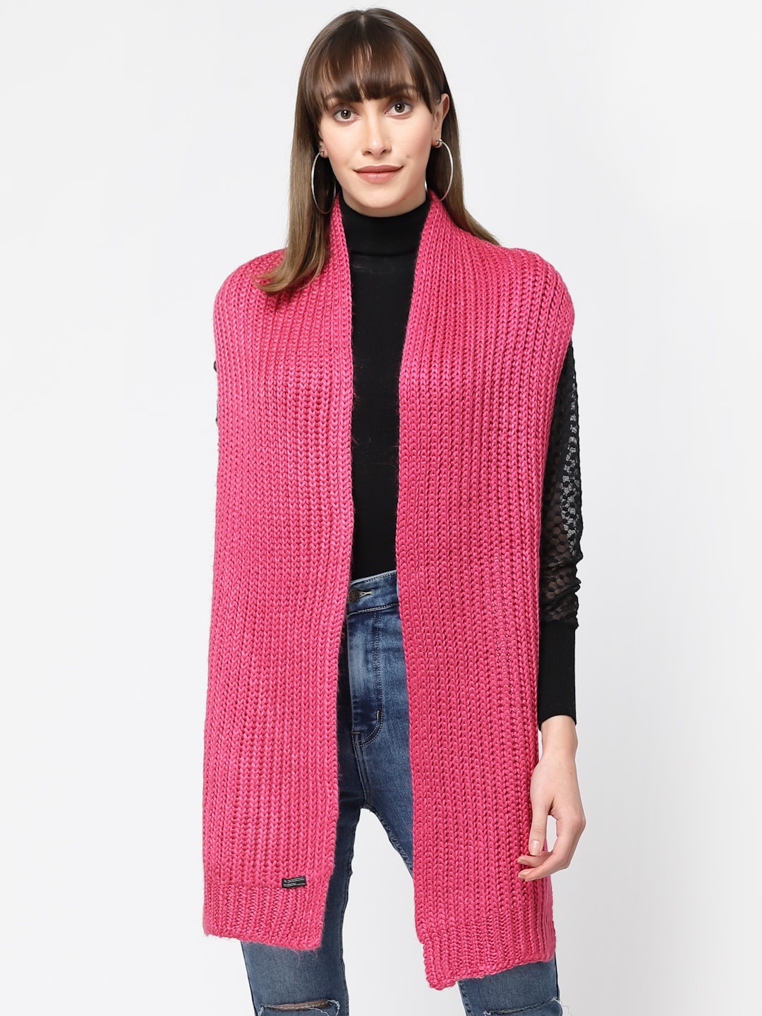 

513 Women Cable Knitted Acrylic Muffler, Pink