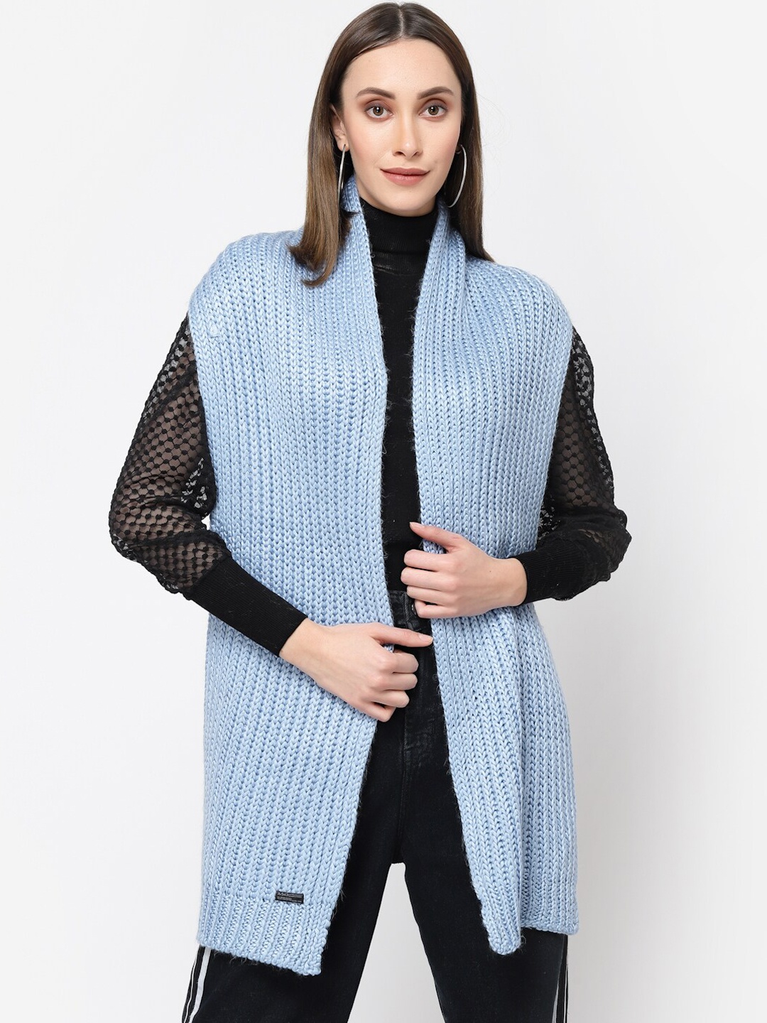 

513 Women Cable Knitted Acrylic Muffler, Blue