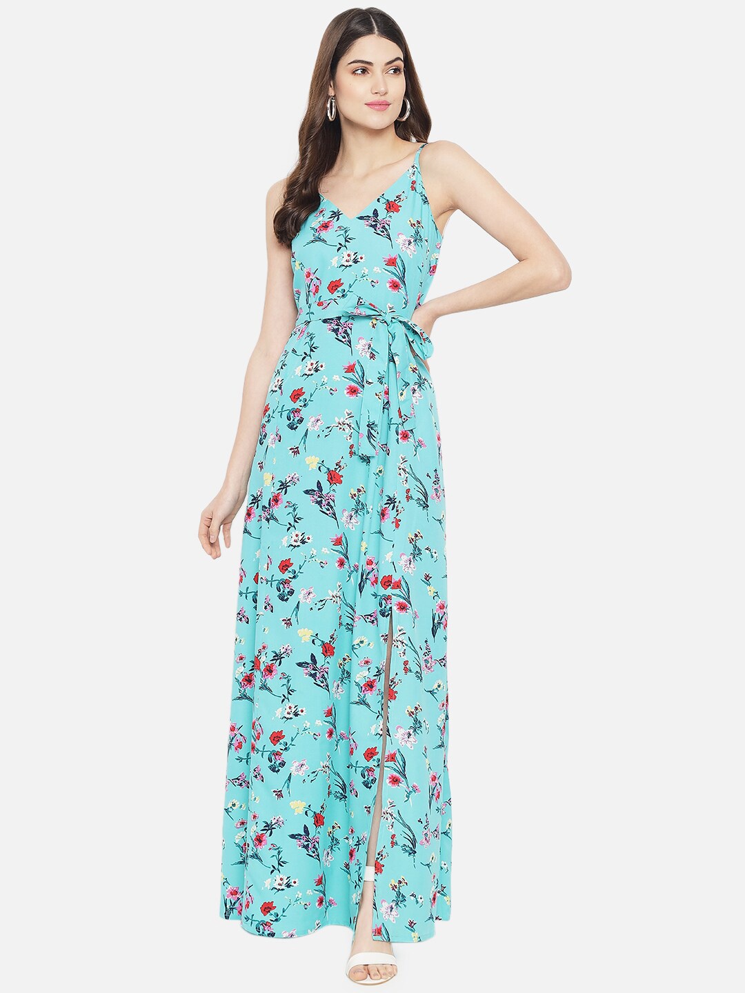 

Yaadleen Floral Printed Shoulder Straps Maxi Dress, Turquoise blue