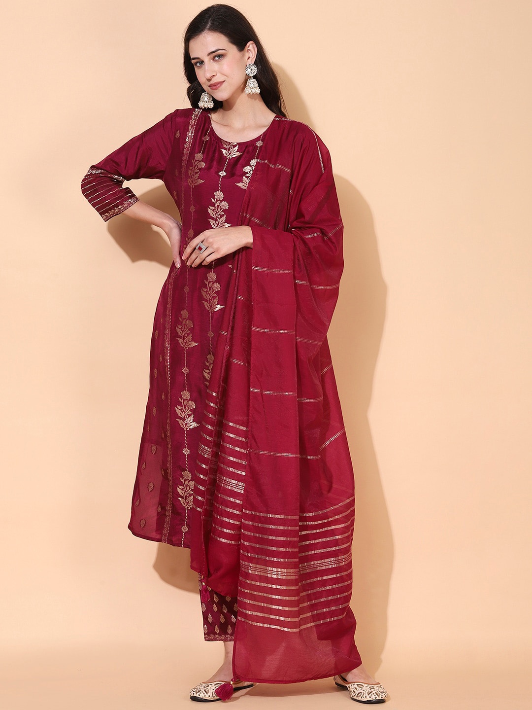 

FASHOR Women Kurta with Trousers & With Dupatta, Purple