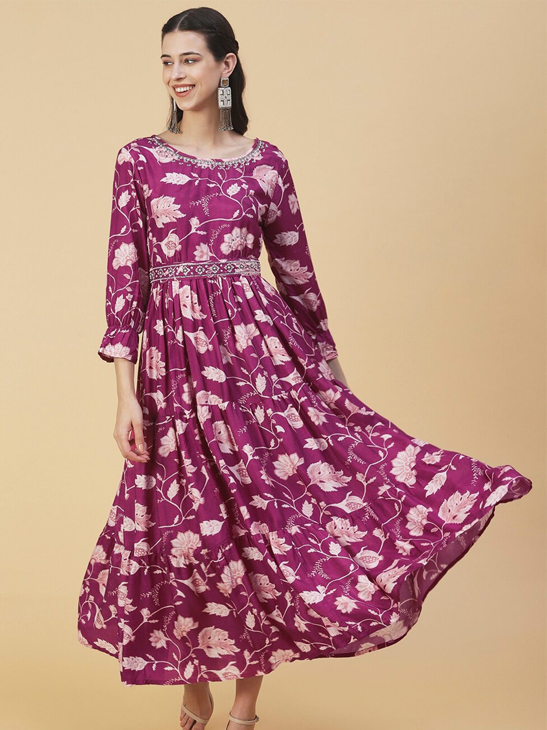 

FASHOR Floral Printed Empire Maxi Dress, Purple