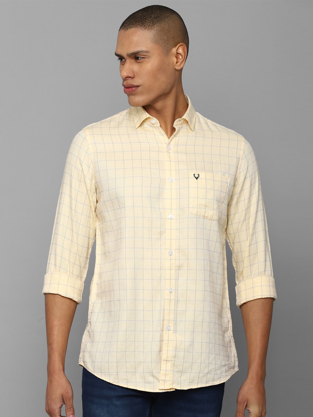 

Allen Solly Men Slim Fit Checked Pure Cotton Casual Shirt, Yellow