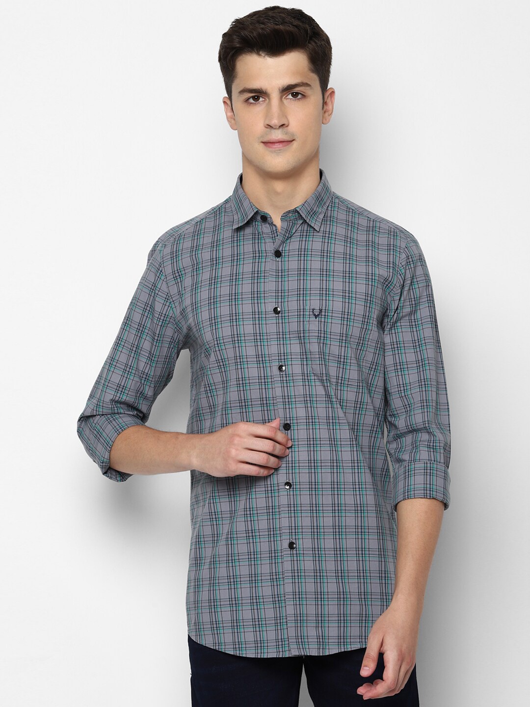 

Allen Solly Men Slim Fit Checked Cotton Casual Shirt, Blue