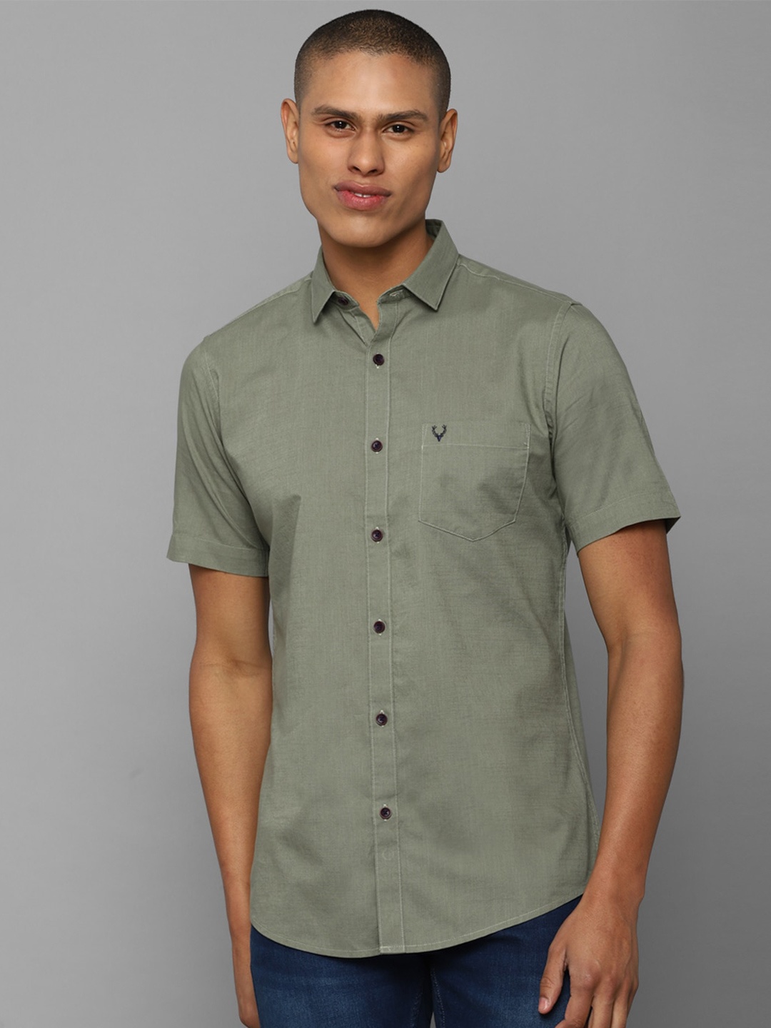 

Allen Solly Men Slim Fit Printed Cotton Casual Shirt, Olive