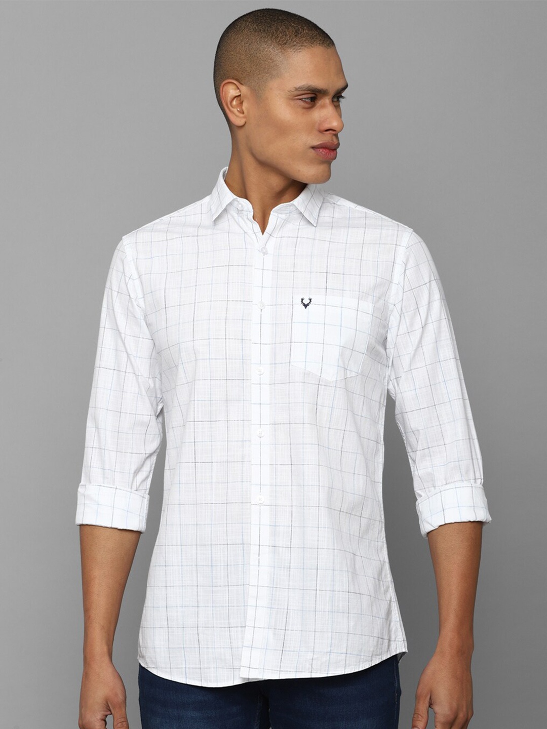 

Allen Solly Men White Slim Fit Checked Cotton Casual Shirt