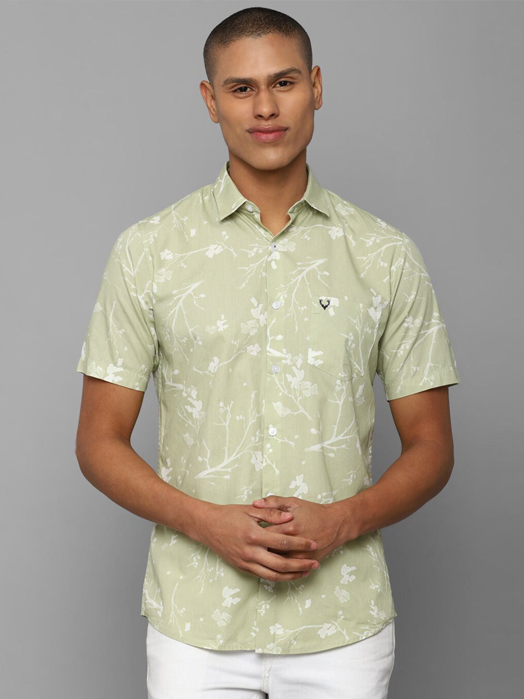 

Allen Solly Men Green Slim Fit Printed Casual Cotton Shirt, Lime green