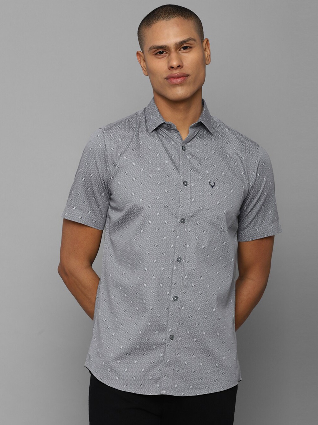 

Allen Solly Men Slim Fit Printed Casual Cotton Shirt, Grey