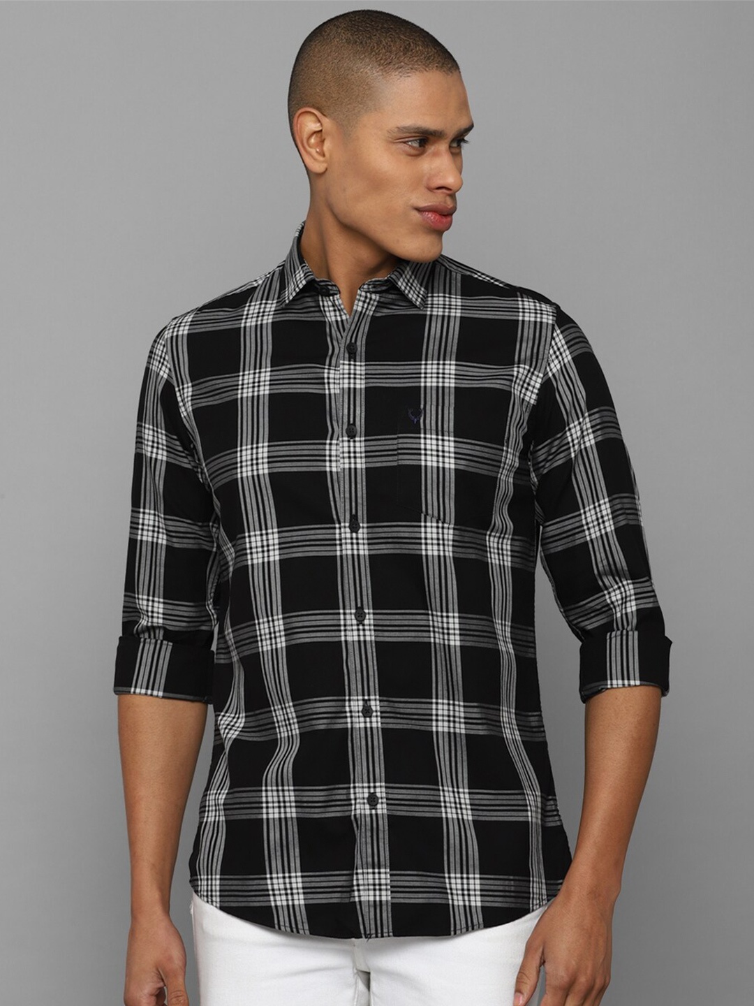 

Allen Solly Men Slim Fit Tartan Checked Casual Cotton Shirt, Black