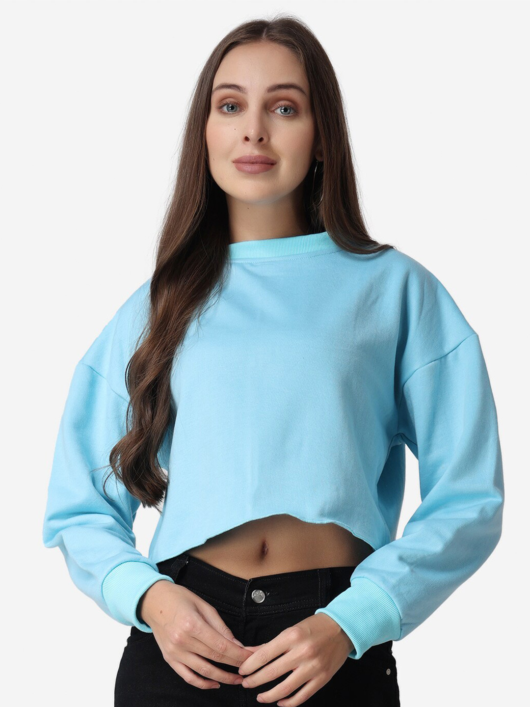 

The Label Bar Women Drop Shoulder Crop Sweatshirt, Blue