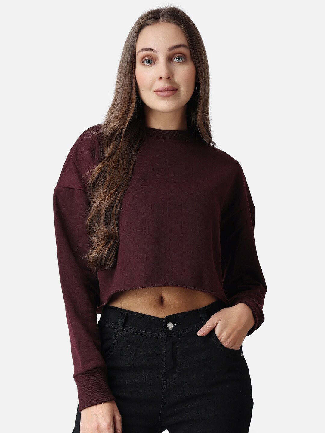 

The Label Bar Women Drop Shoulder Crop Sweatshirt, Burgundy