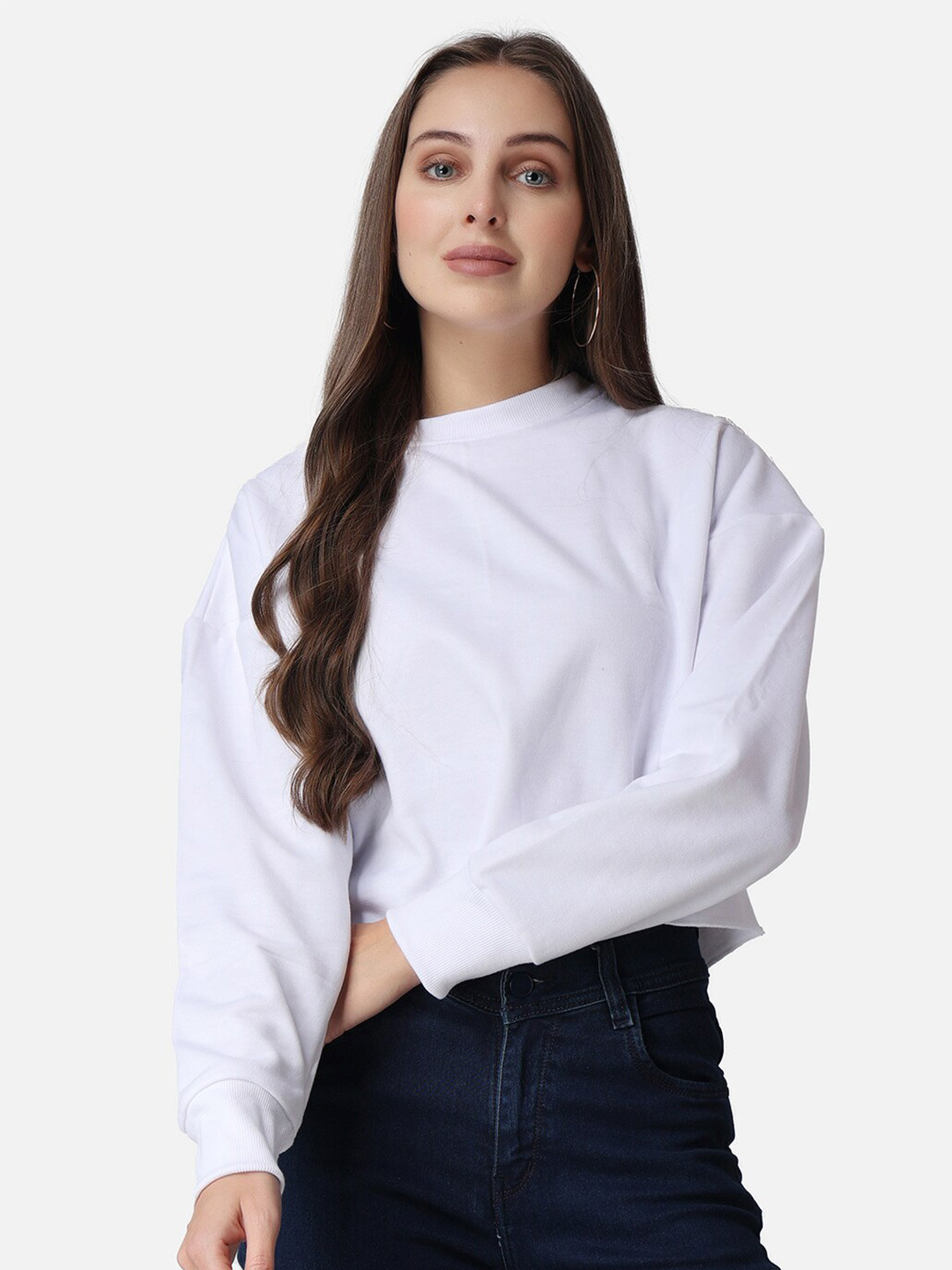 

The Label Bar Women Drop Shoulder Crop Fleece Sweatshirt, White