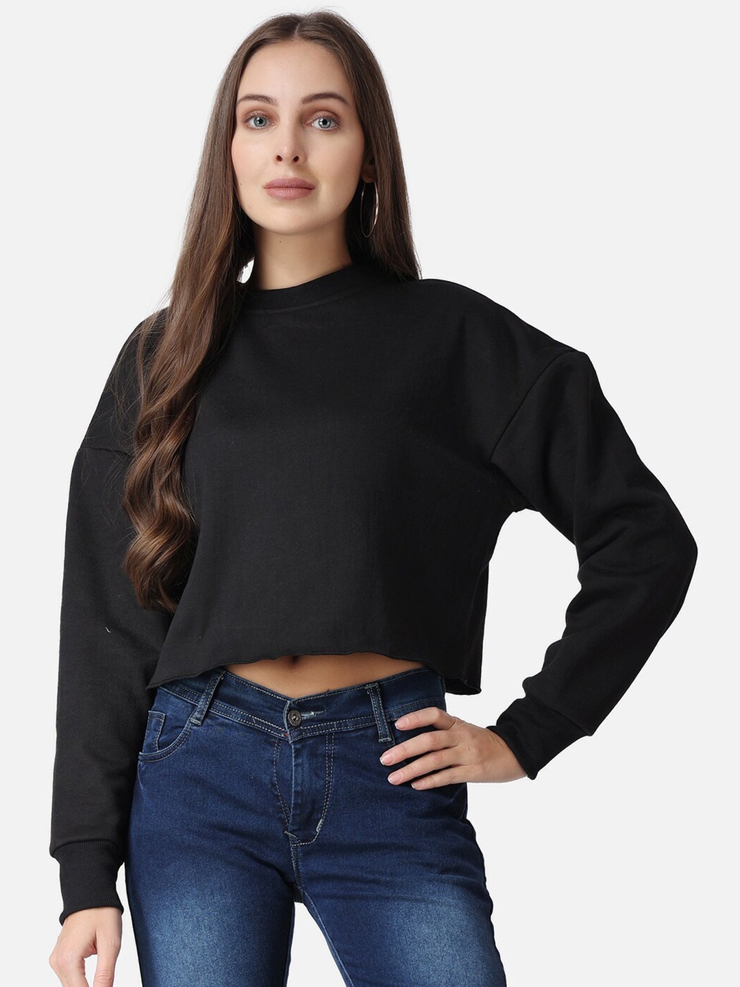 

The Label Bar Women Drop Shoulder Crop Sweatshirt, Black