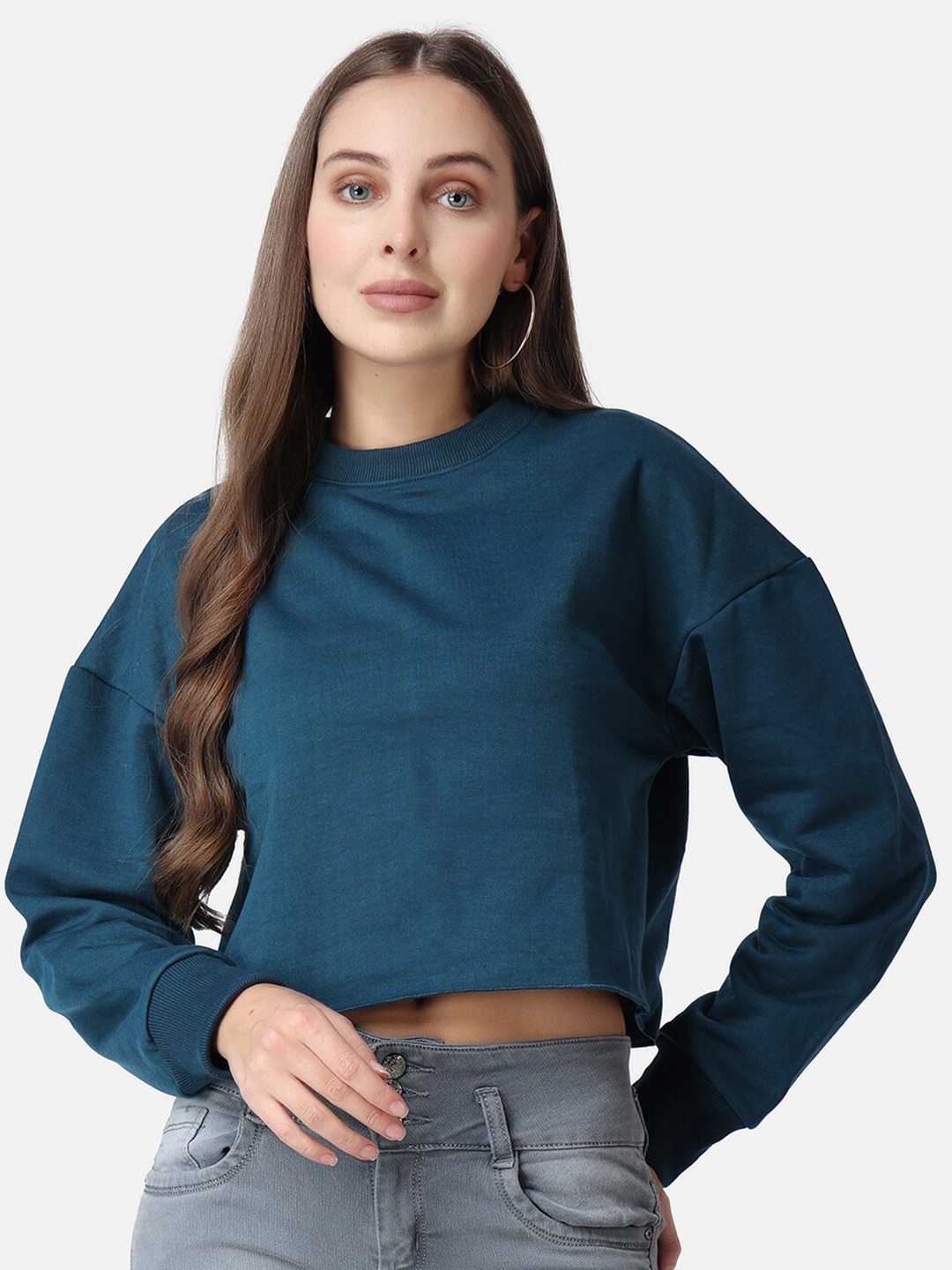 

The Label Bar Women Drop Shoulder Crop Sweatshirt, Navy blue
