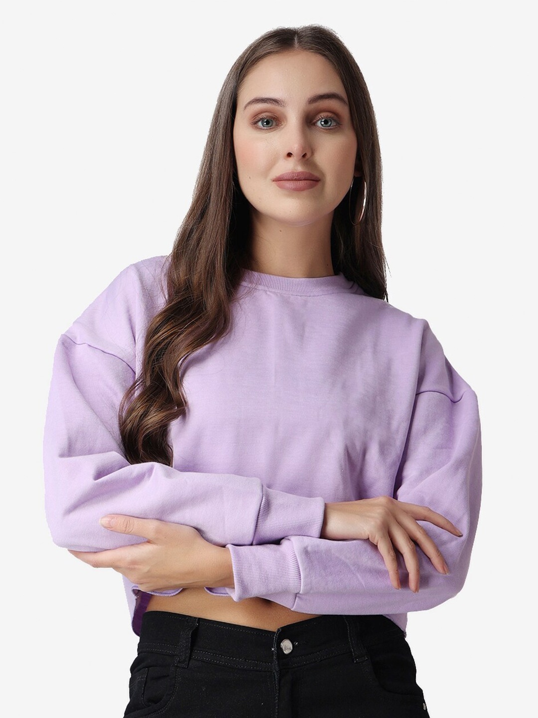 

The Label Bar Women Fleece Round Neck Crop Sweatshirt, Lavender