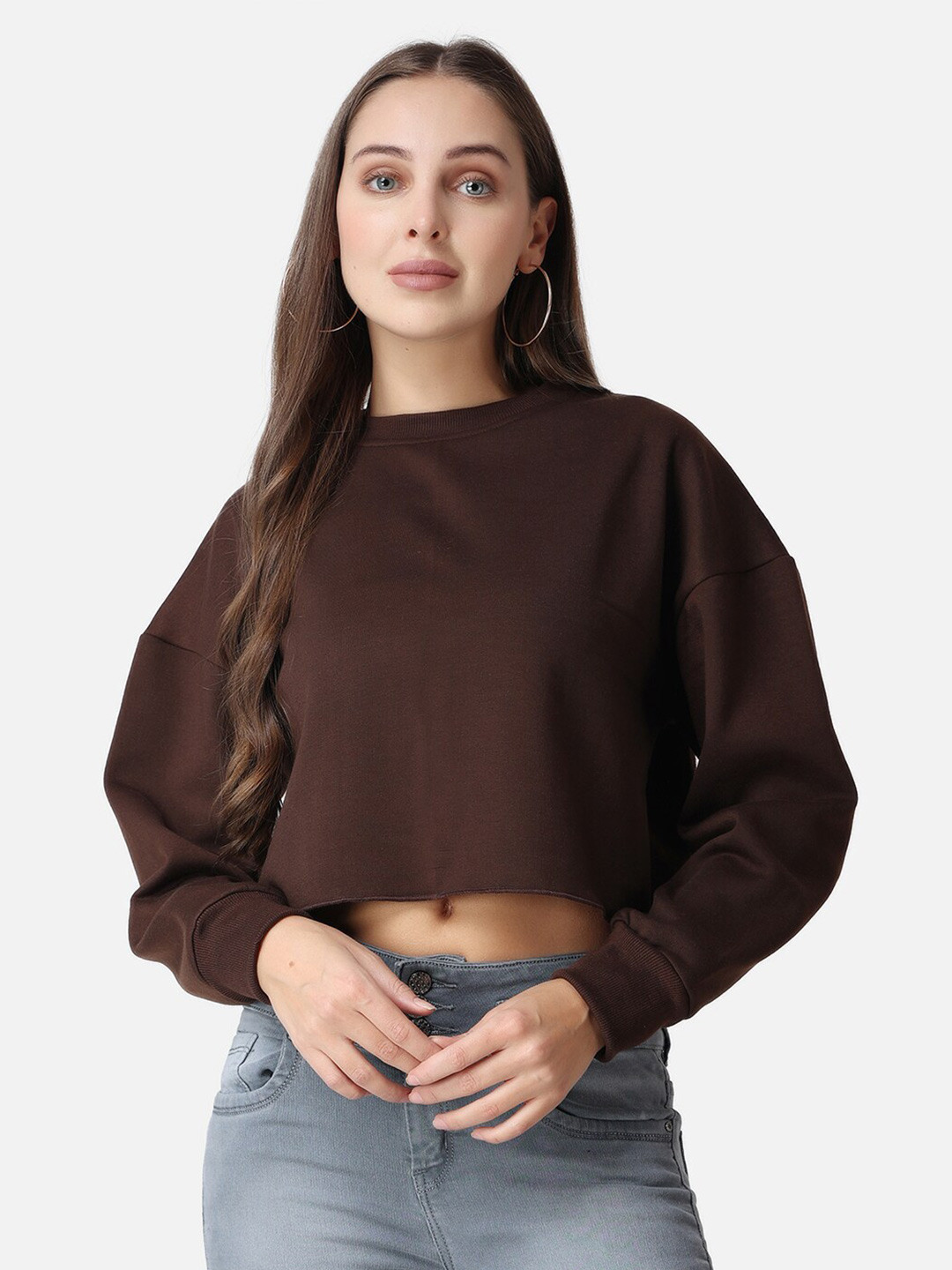 

The Label Bar Women Drop Shoulder Crop Sweatshirt, Brown