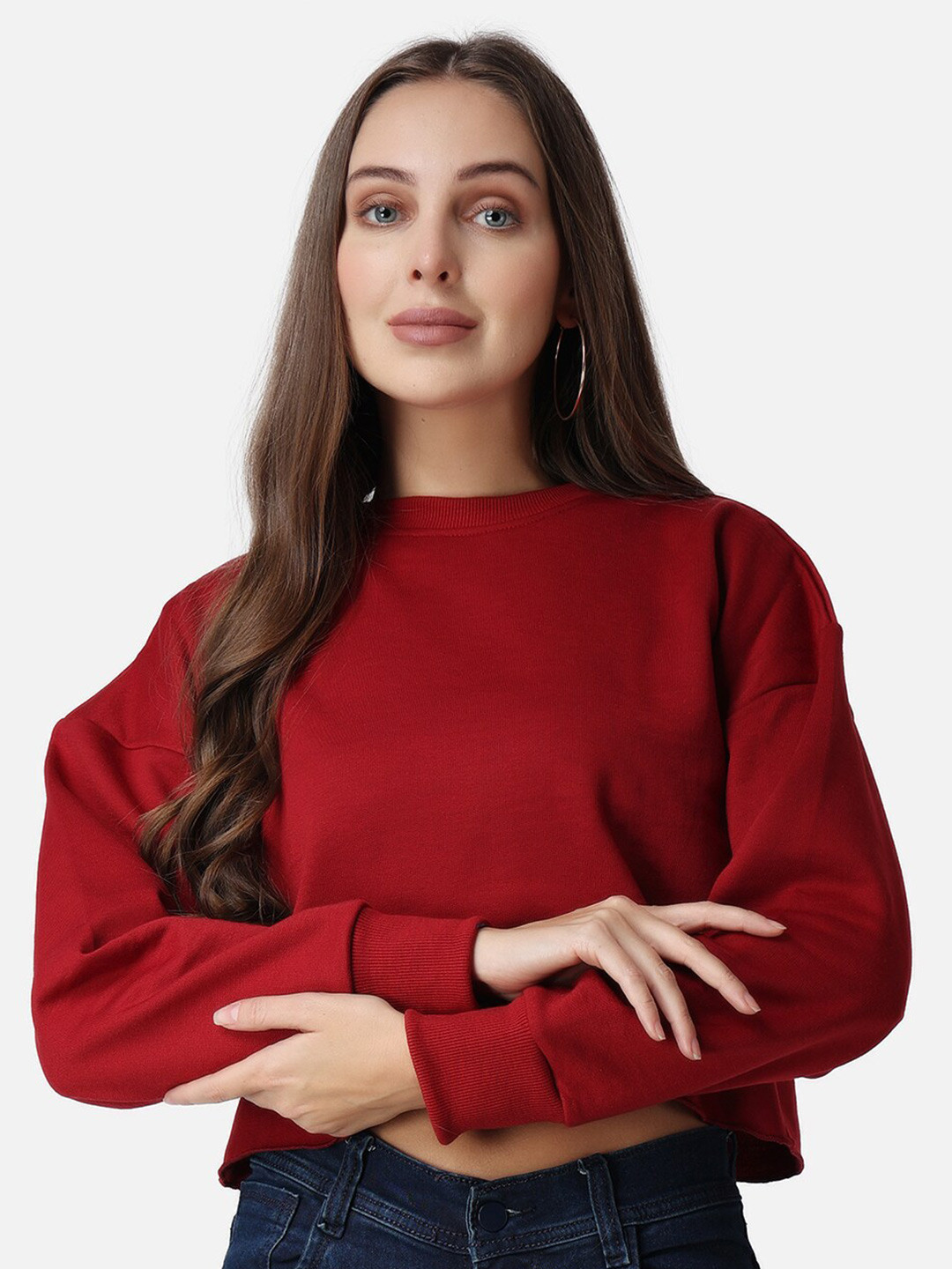 

The Label Bar Women Drop Shoulder Crop Sweatshirt, Maroon