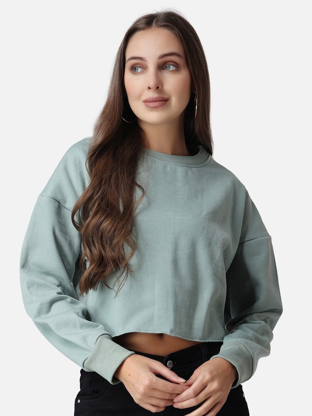 

The Label Bar Women Drop Shoulder Crop Sweatshirt, Sea green