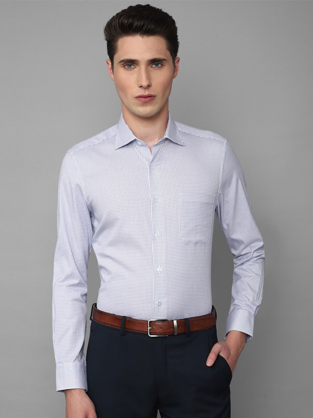 

Louis Philippe Men Slim Fit Micro Checks Checked Cotton Formal Shirt, White