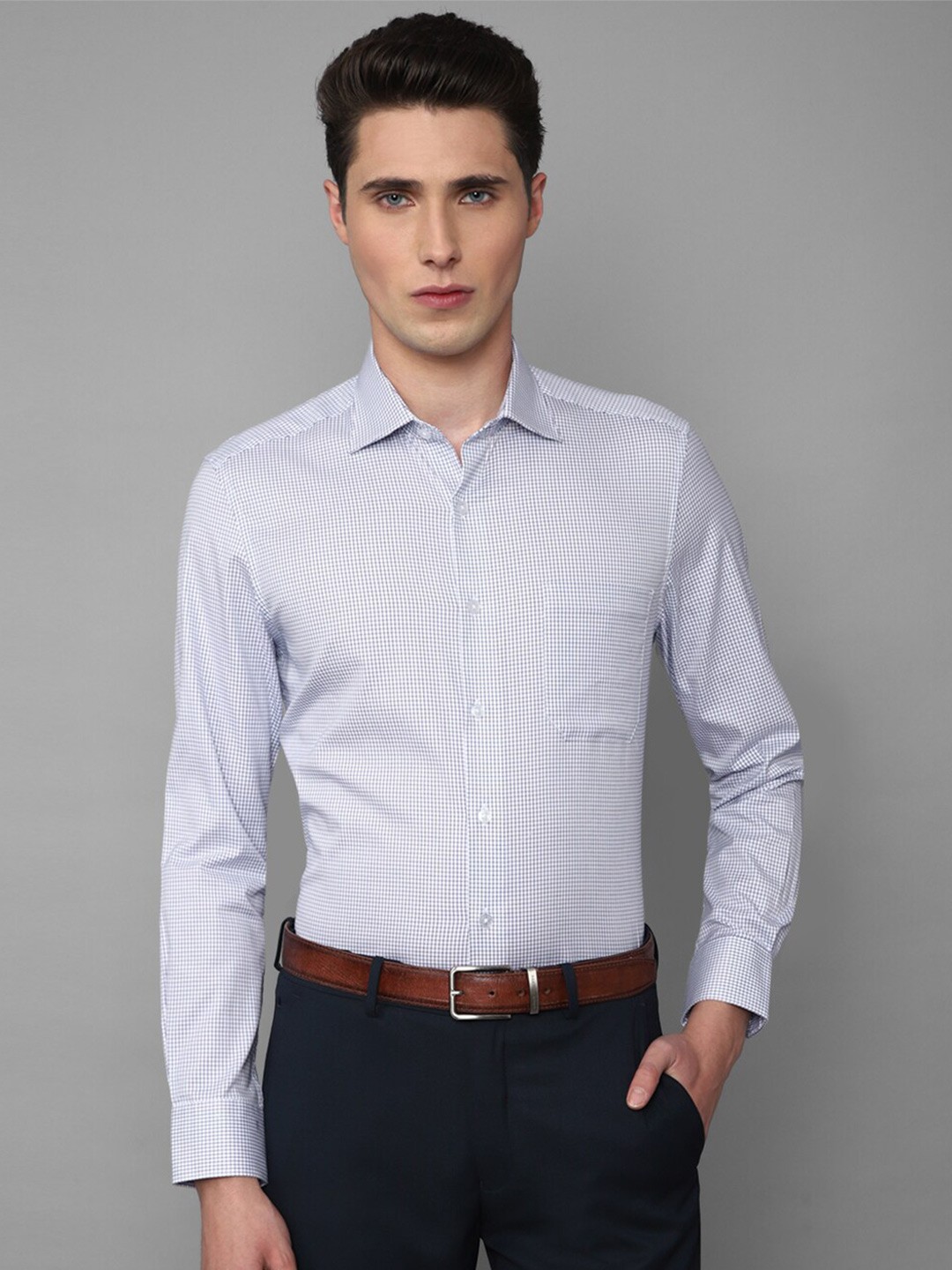 

Louis Philippe Men Slim Fit Micro Checks Checked Cotton Formal Shirt, White
