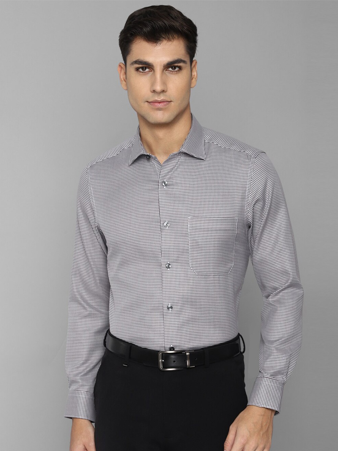 

Louis Philippe Men Slim Fit Micro Checks Checked Cotton Formal Shirt, Grey