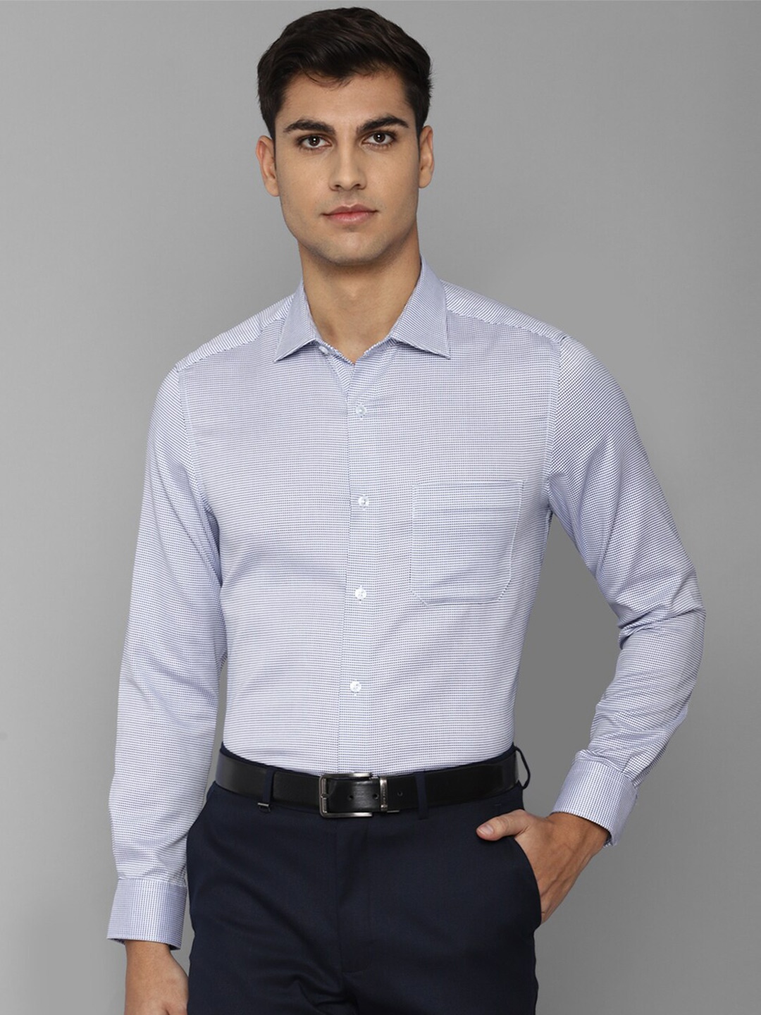 

Louis Philippe Men Slim Fit Micro Checks Checked Cotton Formal Shirt, Blue