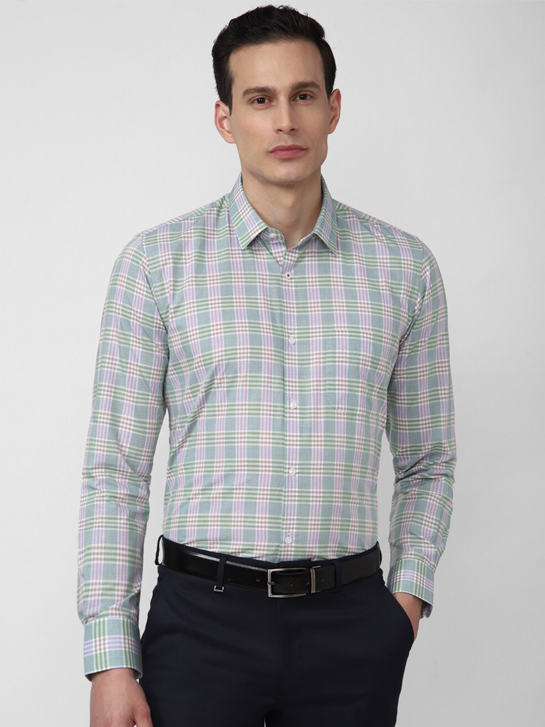 

Peter England Men Tartan Checked Cotton Formal Shirt, Grey